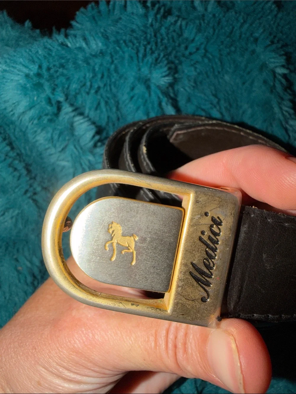Brown Leather Belt with Equestrian Brass Buckle 36”